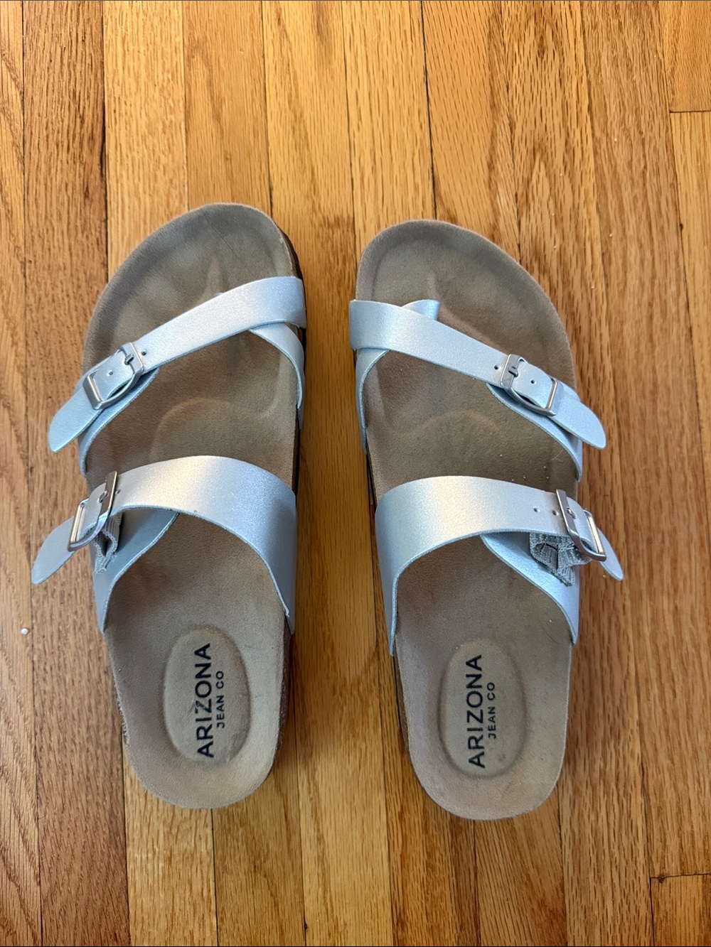 Arizona Jean Company Silver Double-Buckle Sandals New, Never Worn